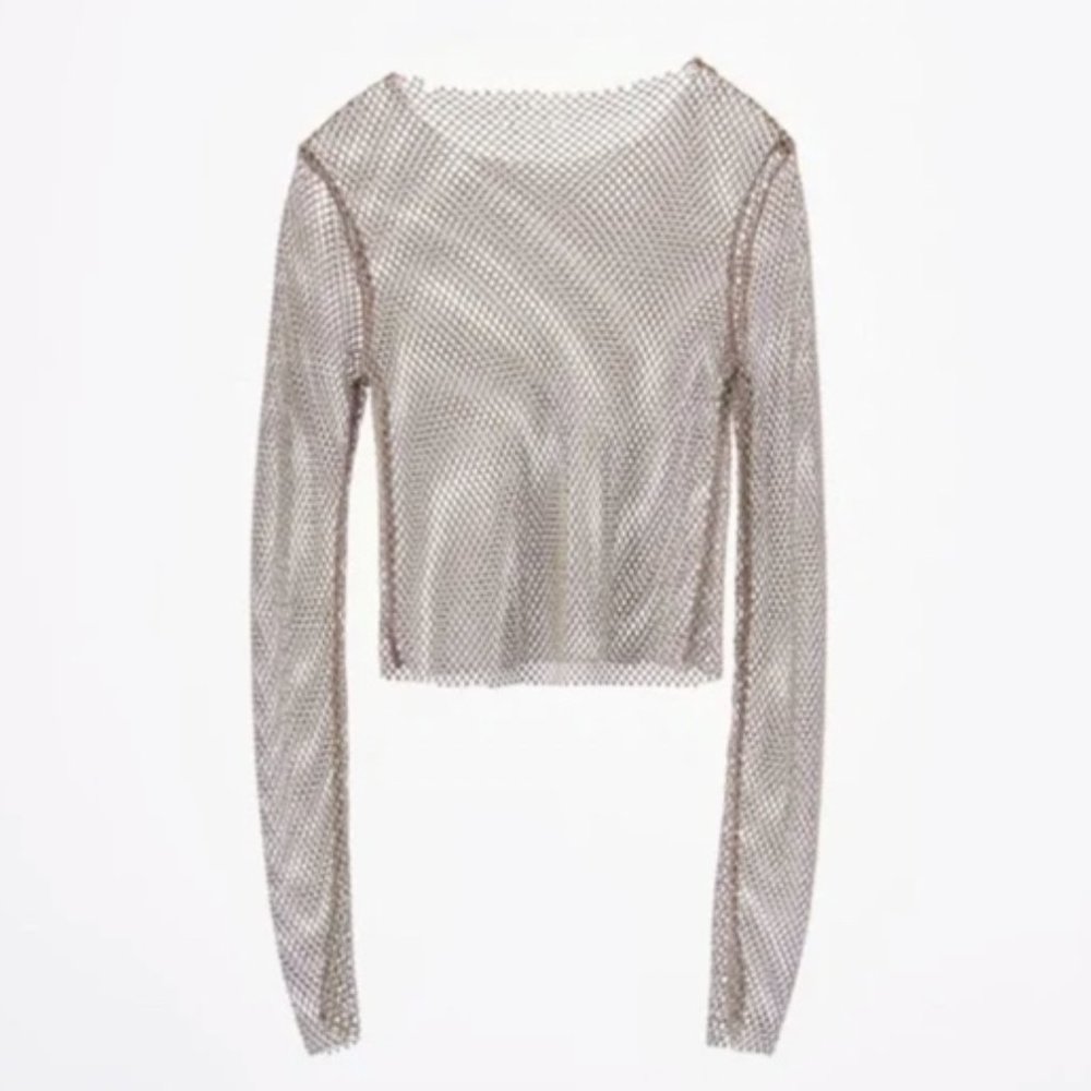 NWT RHINESTONE MESH CROP TOP (Size S)